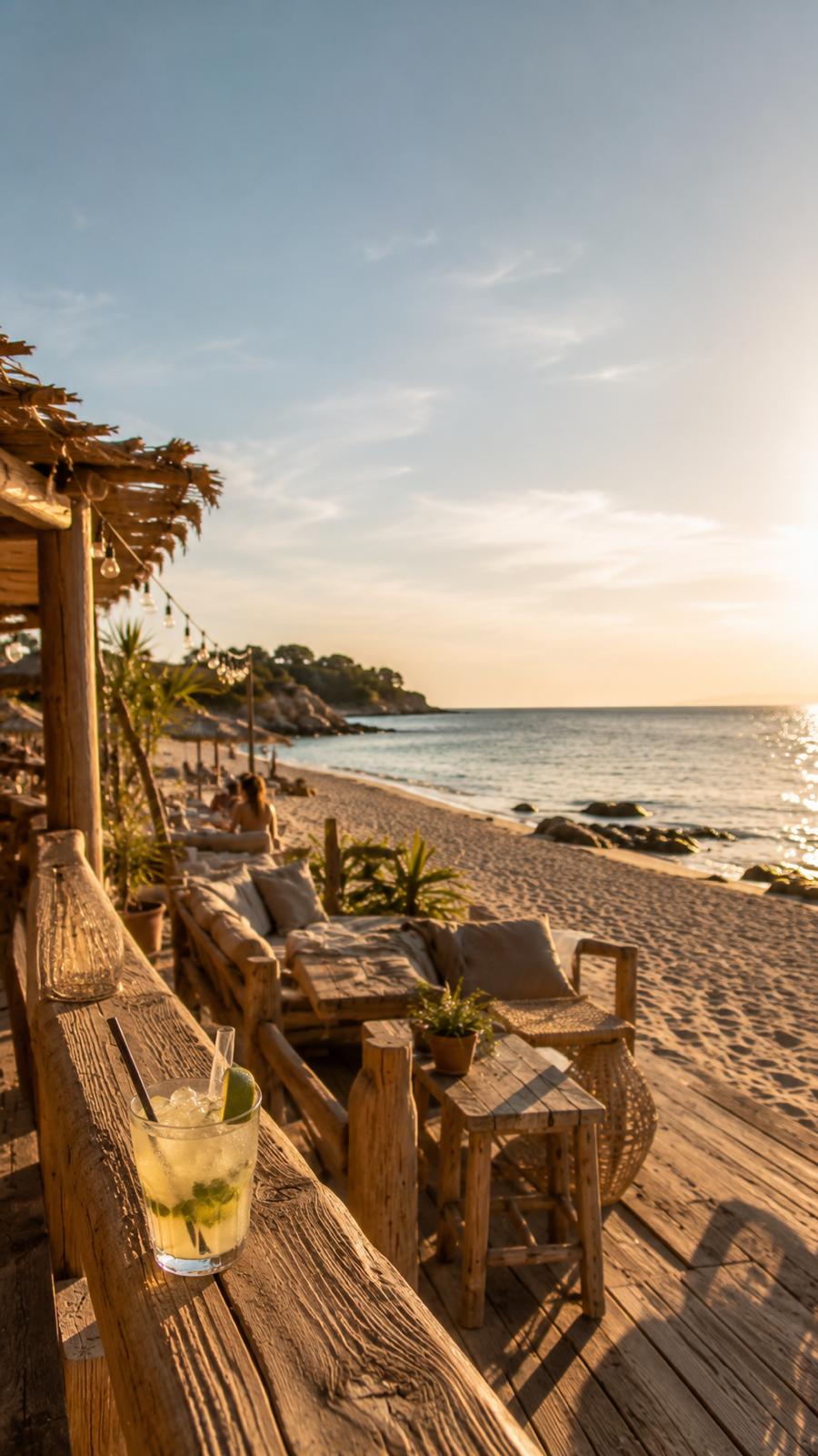 Beach club at sunset